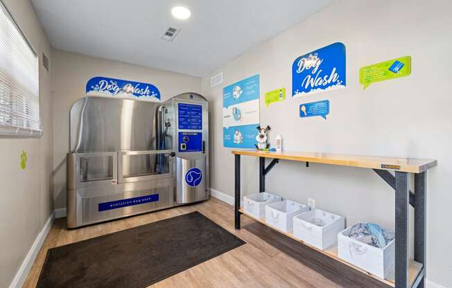 a room with a refrigerator and a counter with boxes of groceries at View at Lake Lynn, Raleigh, NC 27613