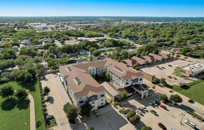 an aerial view of a building from the sky