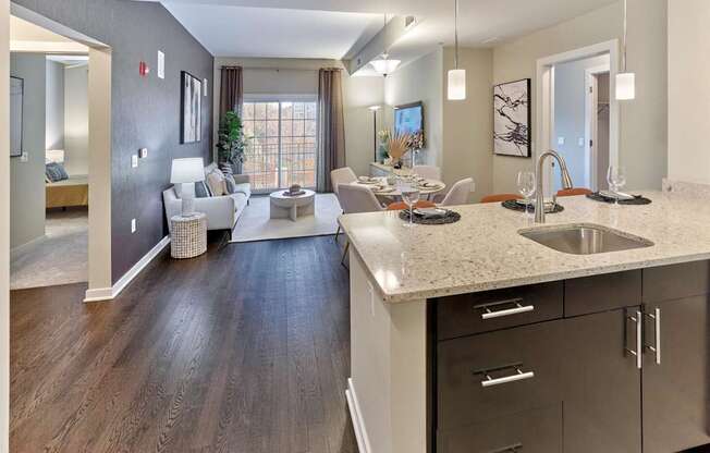 Spacious, open layout kitchen and living area at Vermella Lyndhurst apartments, Lyndhurst