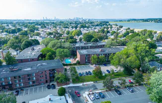 Aerial view of quincy commons near boston and beach