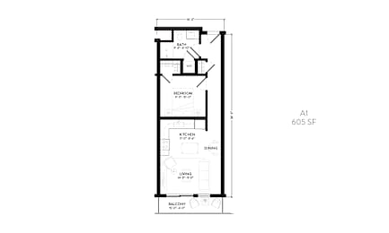 1 bed, 1 bath, 605 sqft, $1,495