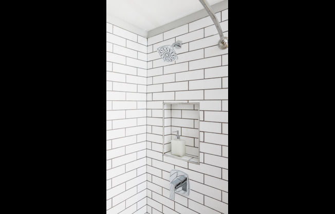 Spa-like bathrooms with rain shower head with subway tile