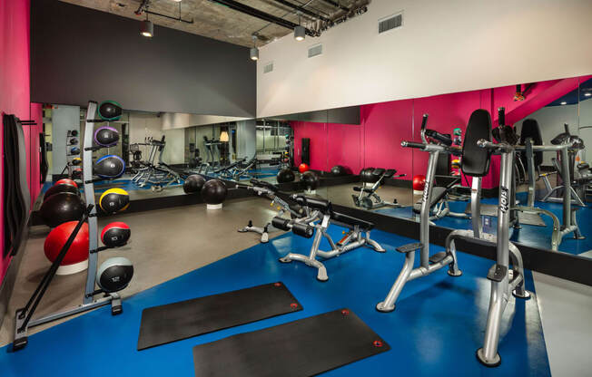 topaz fitness center with yoga mat and weight balls