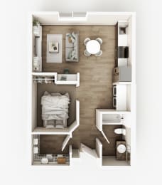 Studio, 1 bath, 590 sqft, $1,070