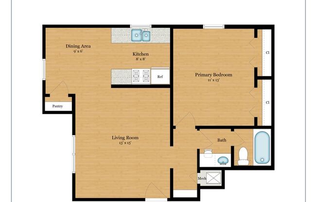 1 bed, 1 bath, 662 sqft, $975, Unit 210