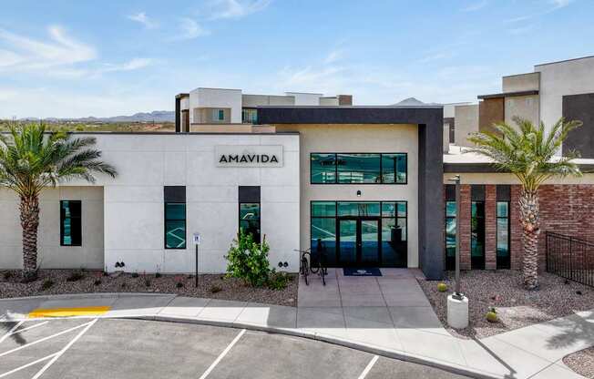 A modern building with the word