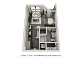 Studio, 1 bath, 498 sqft, $1,210