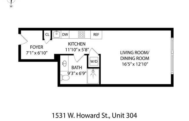 Studio, 1 bath, 360 sqft, $1,650, Unit 304