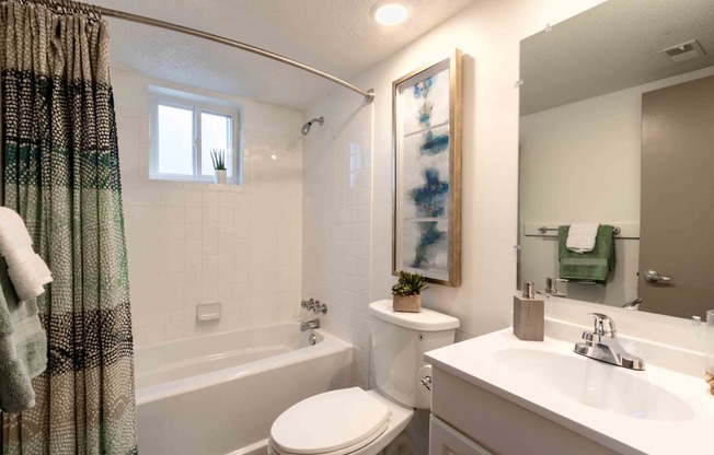 The Jaunt Apartments in Charleston South Carolina photo of bathroom with toilet, shower and vanity