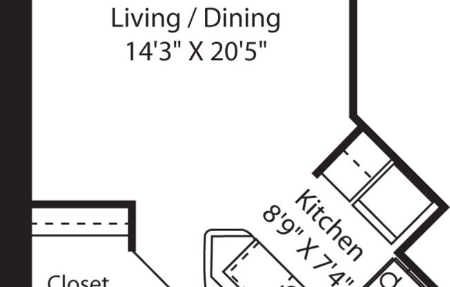 Studio, 1 bath, 544 sqft, $2,272