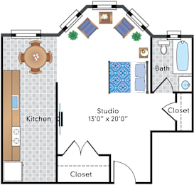 Studio, 1 bath, 542 sqft, $1,995