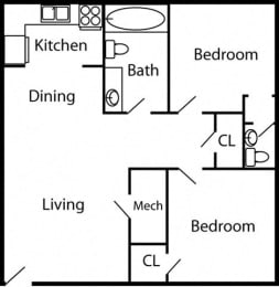 2 beds, 1 bath, 875 sqft, $1,270