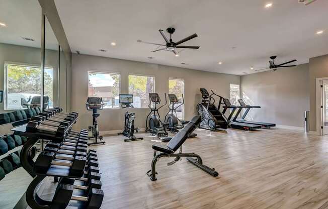 the gym at the flats at big tex apartments