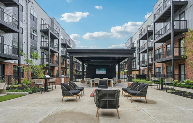 BBQ grills, TV seating and greenspace.