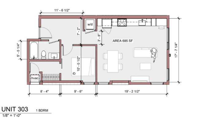 1 bed, 1 bath, 579 sqft, $1,412, Unit 303