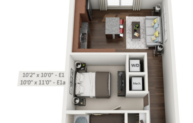 Studio, 1 bath, 600 sqft, $1,380