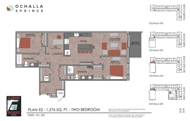 2 beds, 2 baths, 1,276 sqft, $2,295, Unit 103