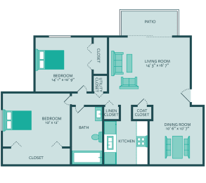 2 beds, 1 bath, 963 sqft, $1,155