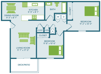 2 beds, 1 bath, 875 sqft, $1,195