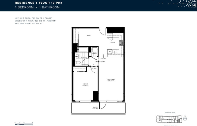 1 bed, 1 bath, 796 sqft, $3,300, Unit 16Y