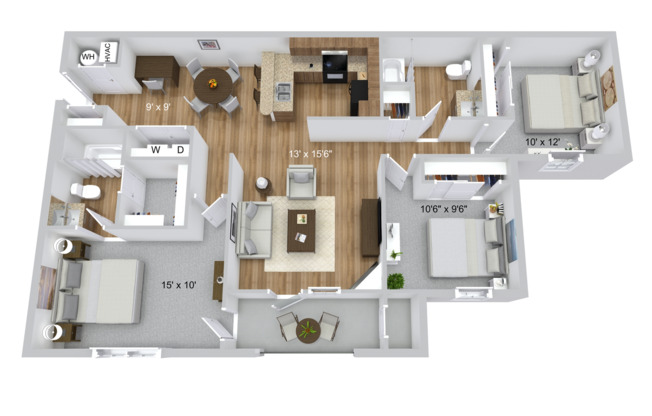 3 beds, 2 baths, 1,206 sqft, $1,618, Unit 1041-23