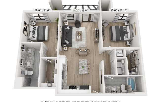 2 beds, 2 baths, 1,224 sqft, $2,120