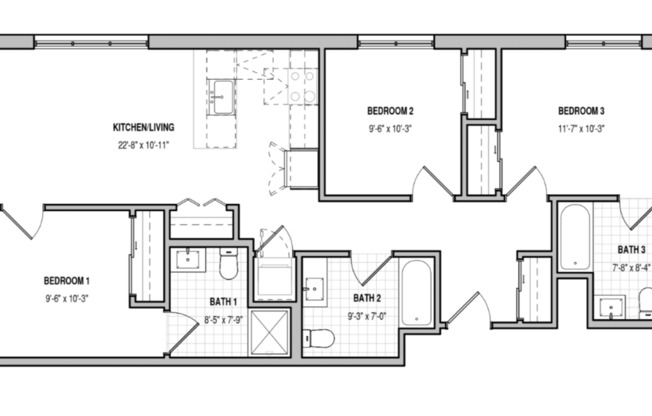 3 beds, 3 baths, 1,170 sqft, $3,104, Unit 308