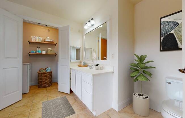 a bathroom with a sink and a toilet and a mirror