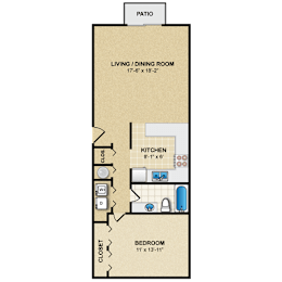 1 bed, 1 bath, 748 sqft, $1,045