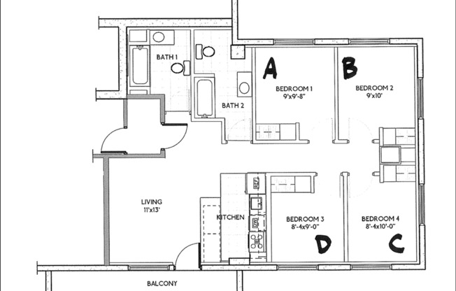 1 bed, 2 baths, 980 sqft, $799, Unit 1216-801D