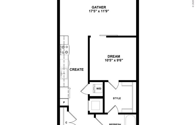 Studio, 1 bath, 616 sqft, $1,864