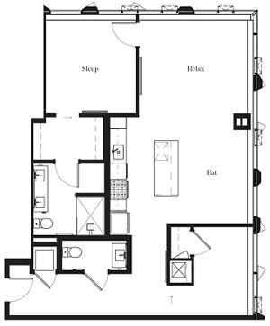1 bed, 1.5 baths, 1,117 sqft, $5,450