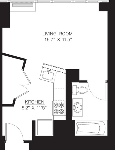 Studio, 1 bath, 469 sqft, $3,484, Unit 31D