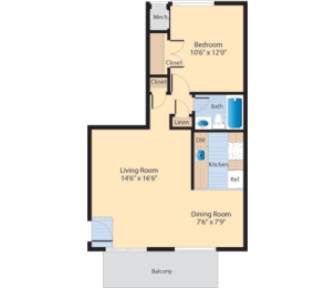 1 bed, 1 bath, 600 sqft, $1,550