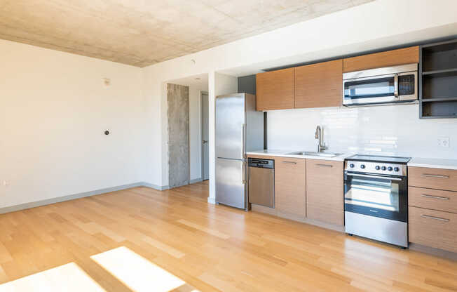 Kitchen and Living Room with Hard Surface Flooring