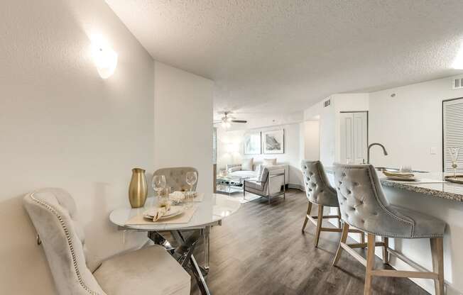 Bahia Cove Apartments Open Kitchen, Living, and Dining Space