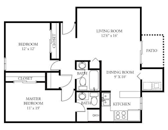 2 beds, 2 baths, 1,017 sqft, $1,375