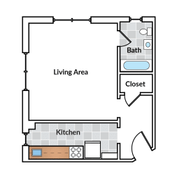 Studio, 1 bath, 482 sqft, $1,800