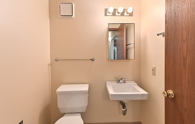 half bathroom set up at river's edge apartments
