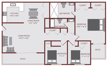 3 beds, 2 baths, 1,330 sqft, $1,459