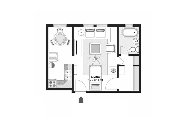 Studio, 1 bath, 375 sqft, $750, Unit 104