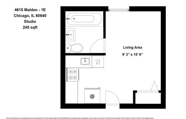 Studio, 1 bath, 225 sqft, $1,125, Unit 4615-1E