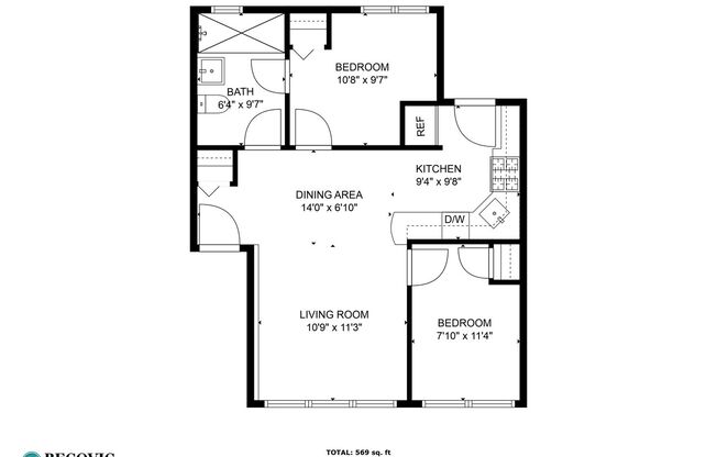2 beds, 1 bath, 569 sqft, $2,200, Unit 6110-G