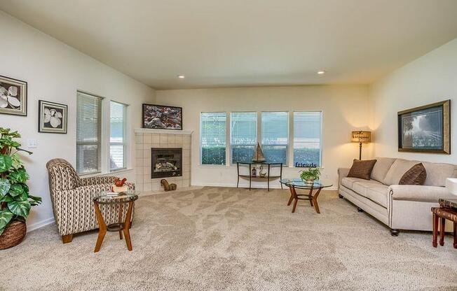 Ridgewood Living Room with Carpet and Fireplace