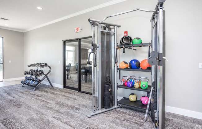 Fully-equipped fitness center at RiverPointe Apartments in South Sioux City, NE
