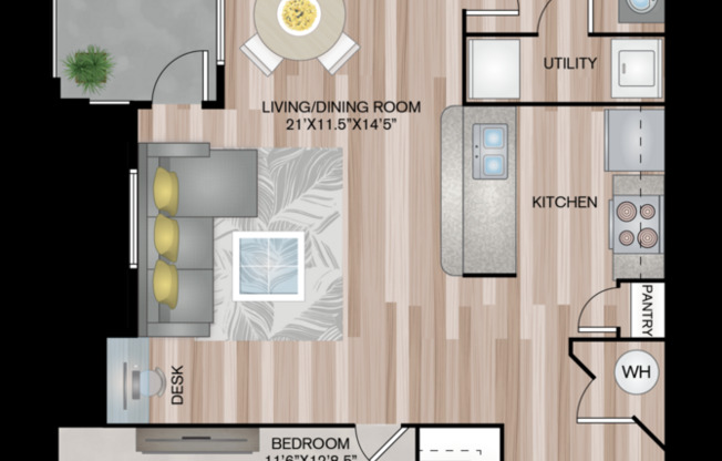 2 beds, 2 baths, 1,039 sqft, $1,223