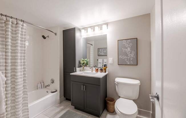 Bright bathroom at 15 Bank Apartments in White Plains, NY 10606