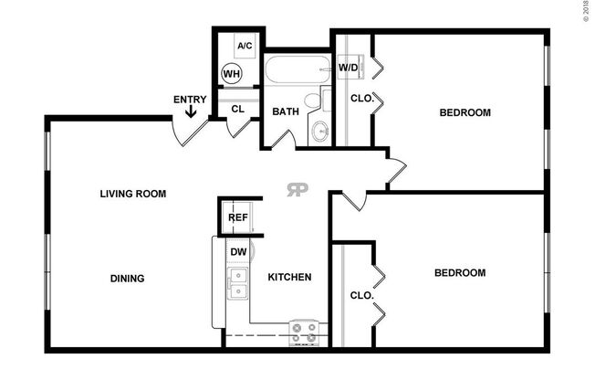 2 beds, 1 bath, 990 sqft, $1,095