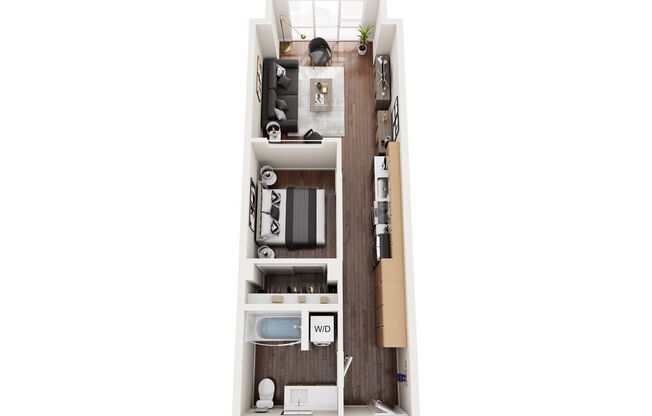 1 bed, 1 bath, 543 sqft, $2,600