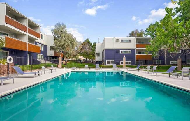 Hudson at Highline Apartments in Denver, Colorado Pool with Lounge Chairs